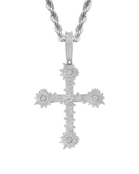 S925 MOISSANITE BLAZING CROSS NECKLACE - WHITE GOLD