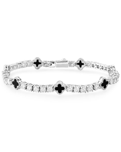 S925 MOISSANITE BLACK AGATE FOUR LEAF CLOVER TENNIS BRACELET