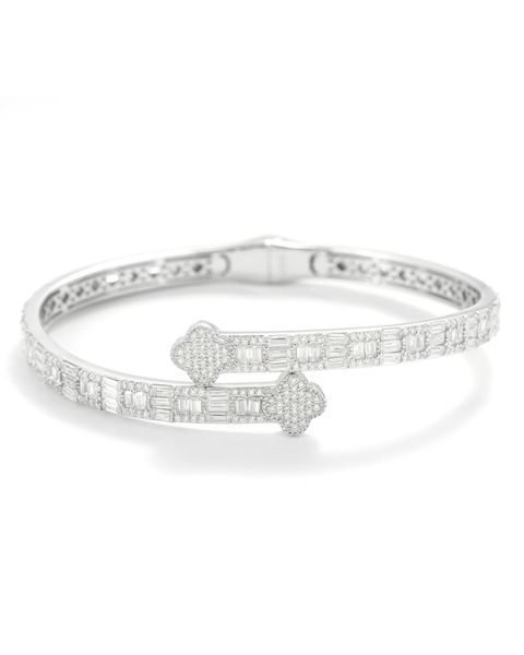 MOISSANITE CLOVER BANGLE BRACELET - WHITE GOLD