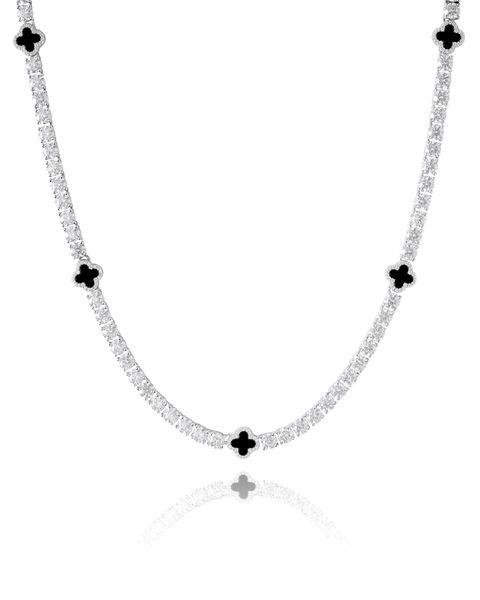 S925 MOISSANITE BLACK CLOVER TENNIS NECKLACE