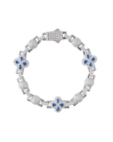 S925 MOISSANITE BLUE FOUR LEAF CLOVER TENNIS BRACELET