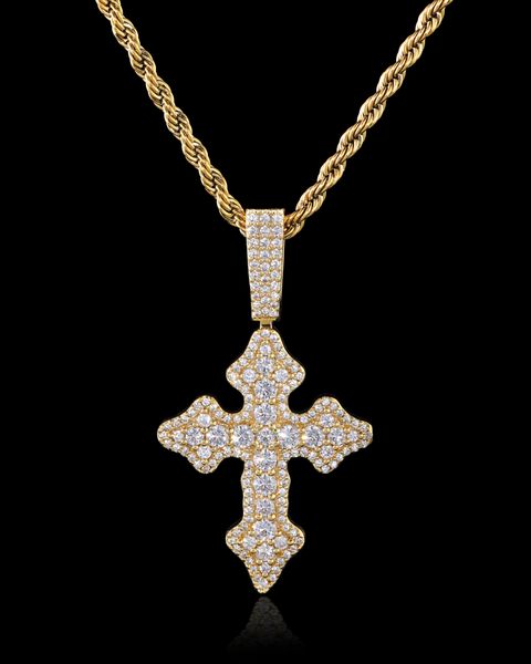 ICED BUDDED CROSS PENDANT - GOLD