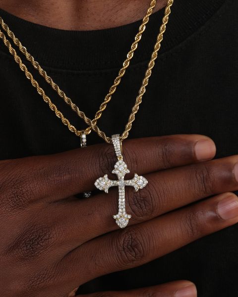 GEM GOTH CROSS PENDANT - GOLD