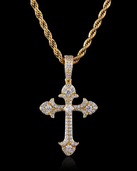 GEM GOTH CROSS PENDANT - GOLD