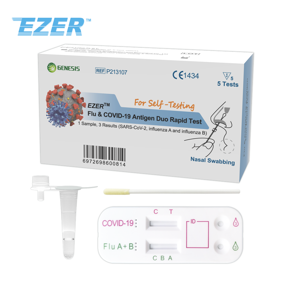 Dispositivo de teste rápido EZER™ Flu &amp; COVID-19 Antigen Duo
