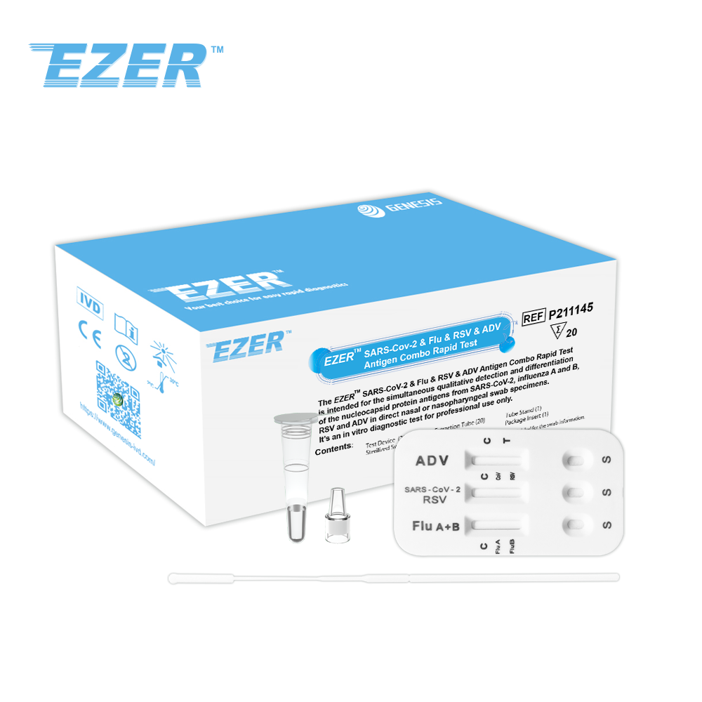 Dispositivo de teste rápido combinado de antígeno EZER™ SARS-CoV-2 e gripe e RSV e ADV