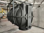 Rotational steel mold in a factory setting for plastic molding