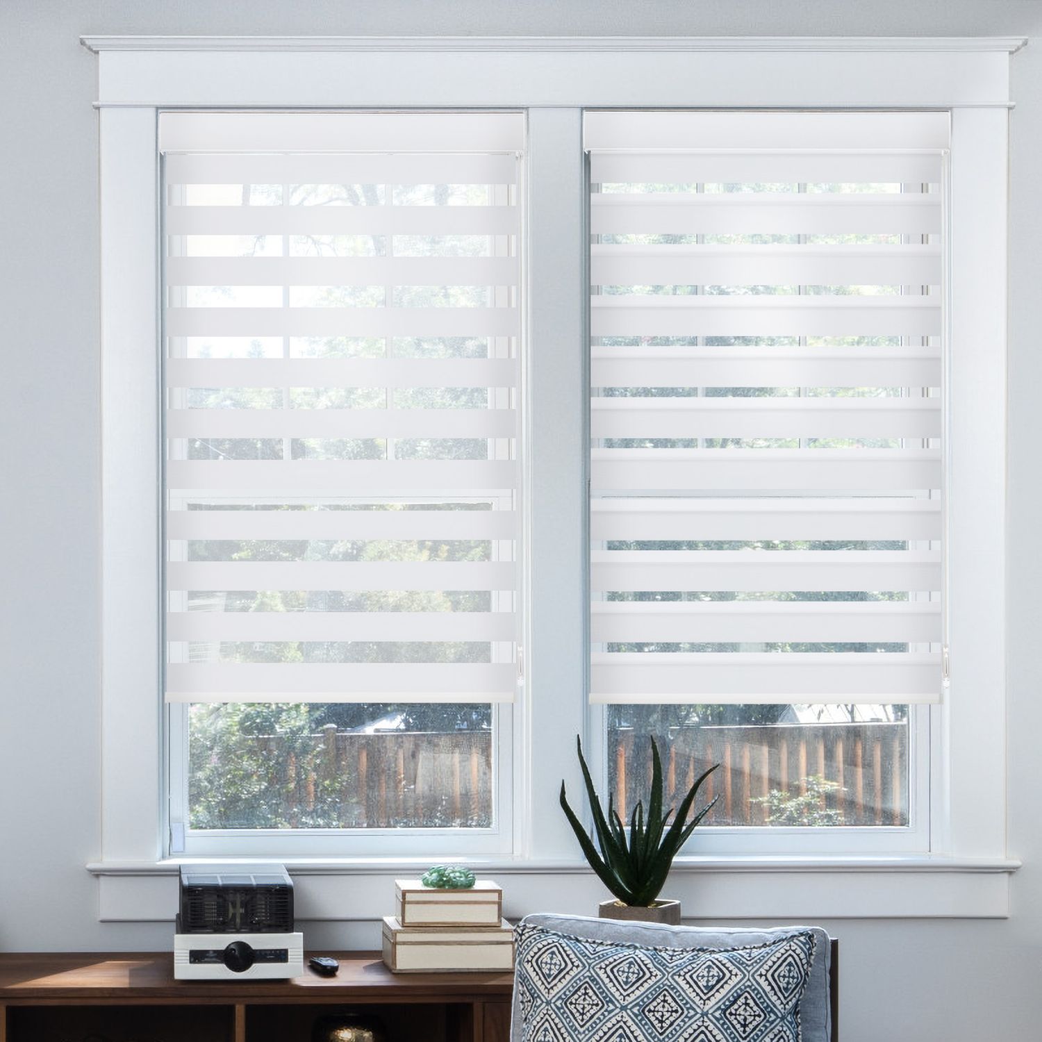 Persilux White Dual-Layer Zebra Blackout Blinds