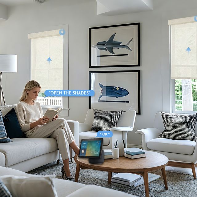 Motorized Bamboo-Look Roller Shades