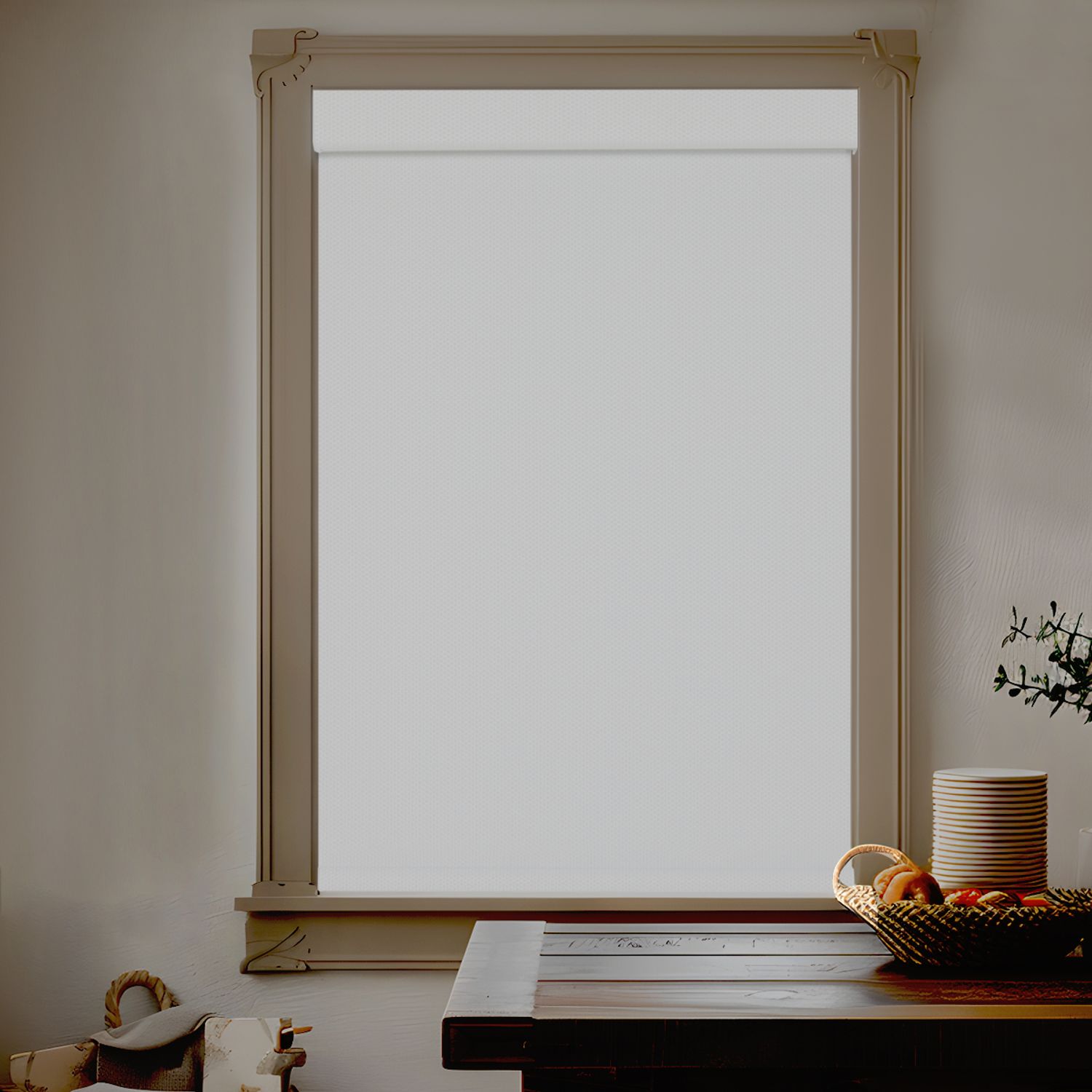 Persilux Bamboo Style Roller Blinds with Blackout fabric in white