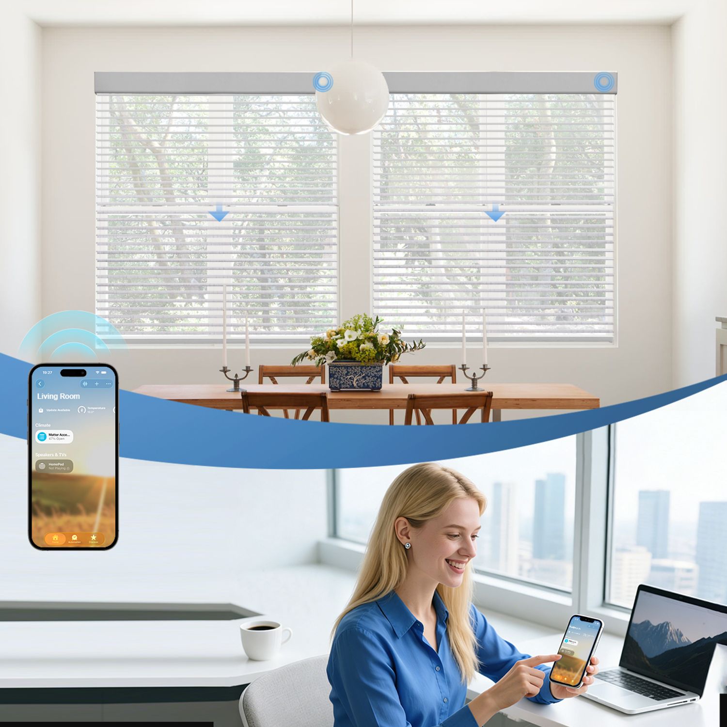 Smart Home Compatible Motorized Slub Shangri-La Sheer Shades