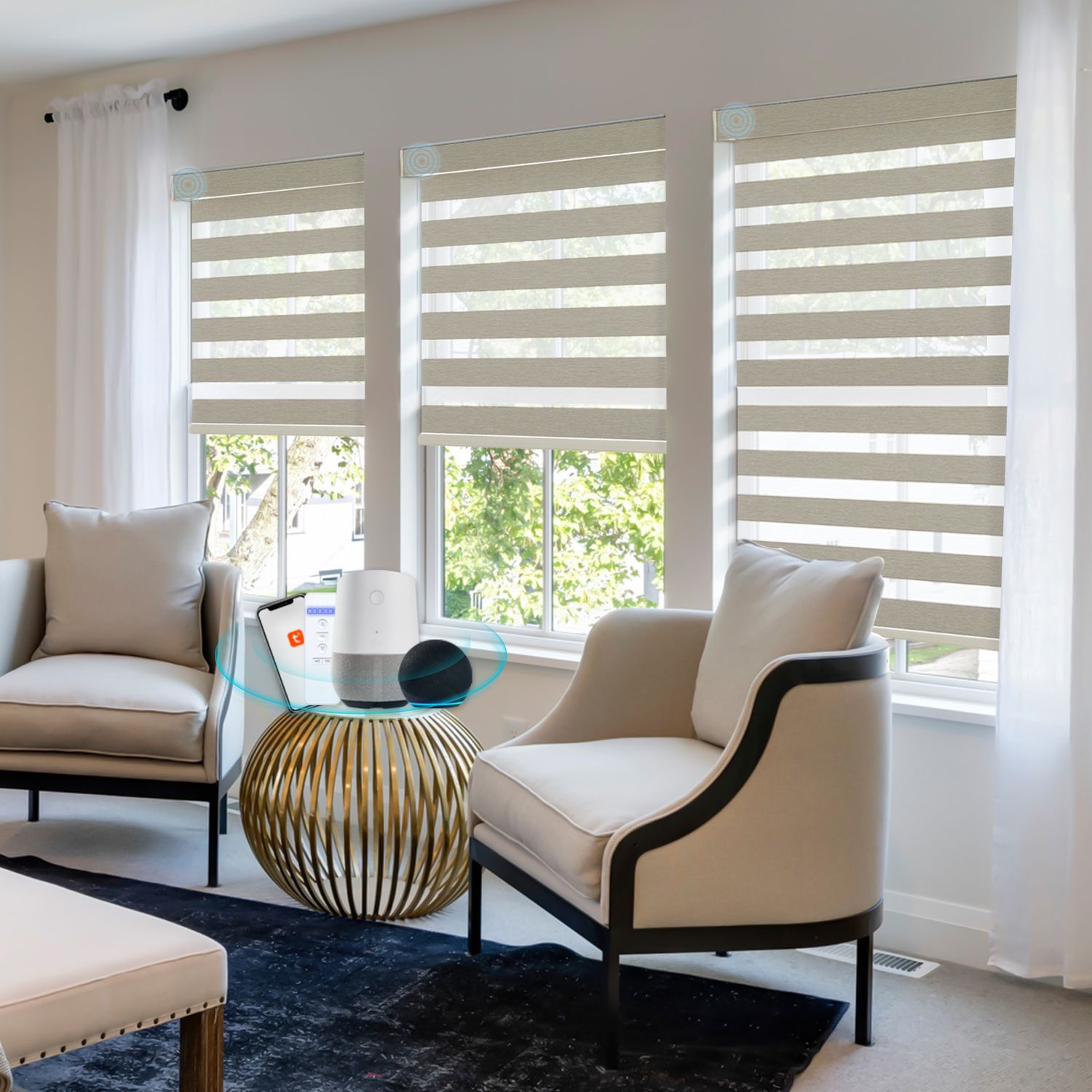 Persilux beige Dual-Layer Zebra Blackout Shades for Living Room