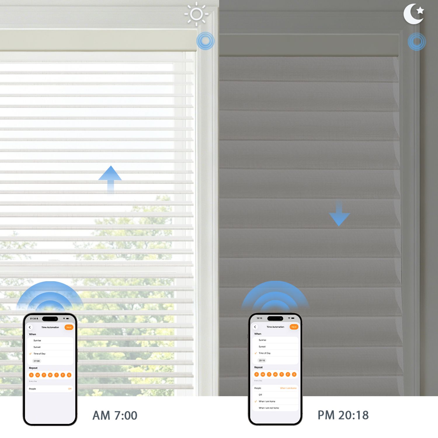 Day and Night Light Control with Motorized Slub Shangri-La Sheer Shades