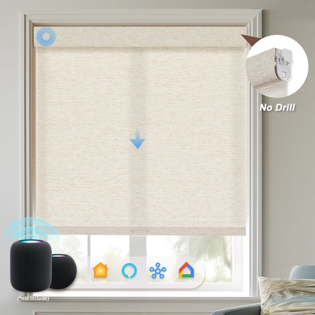 No Drill Motorized Linen Roller Shades
