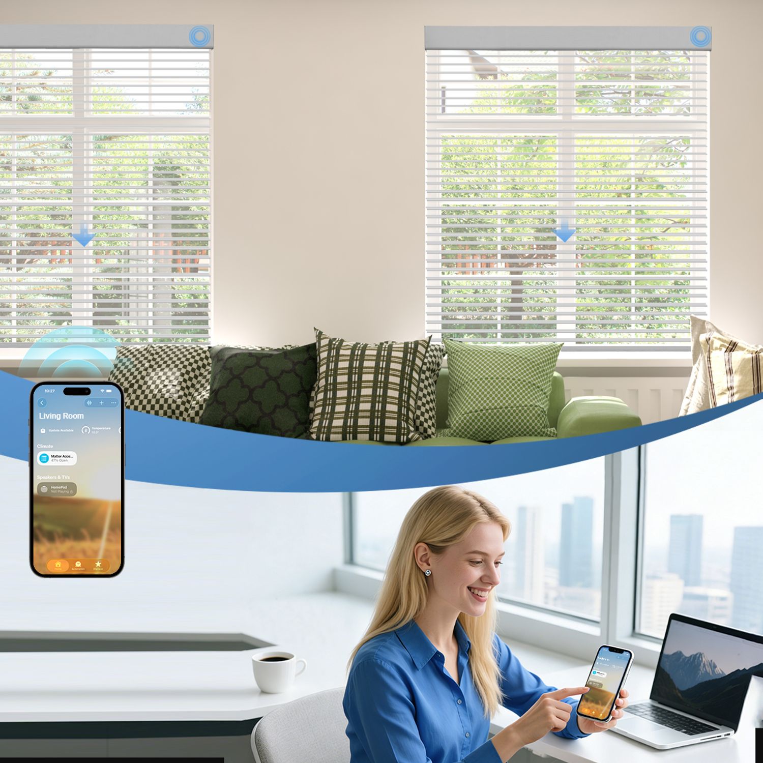 Smart Home Compatible Motorized light filtering Shangri-La shades