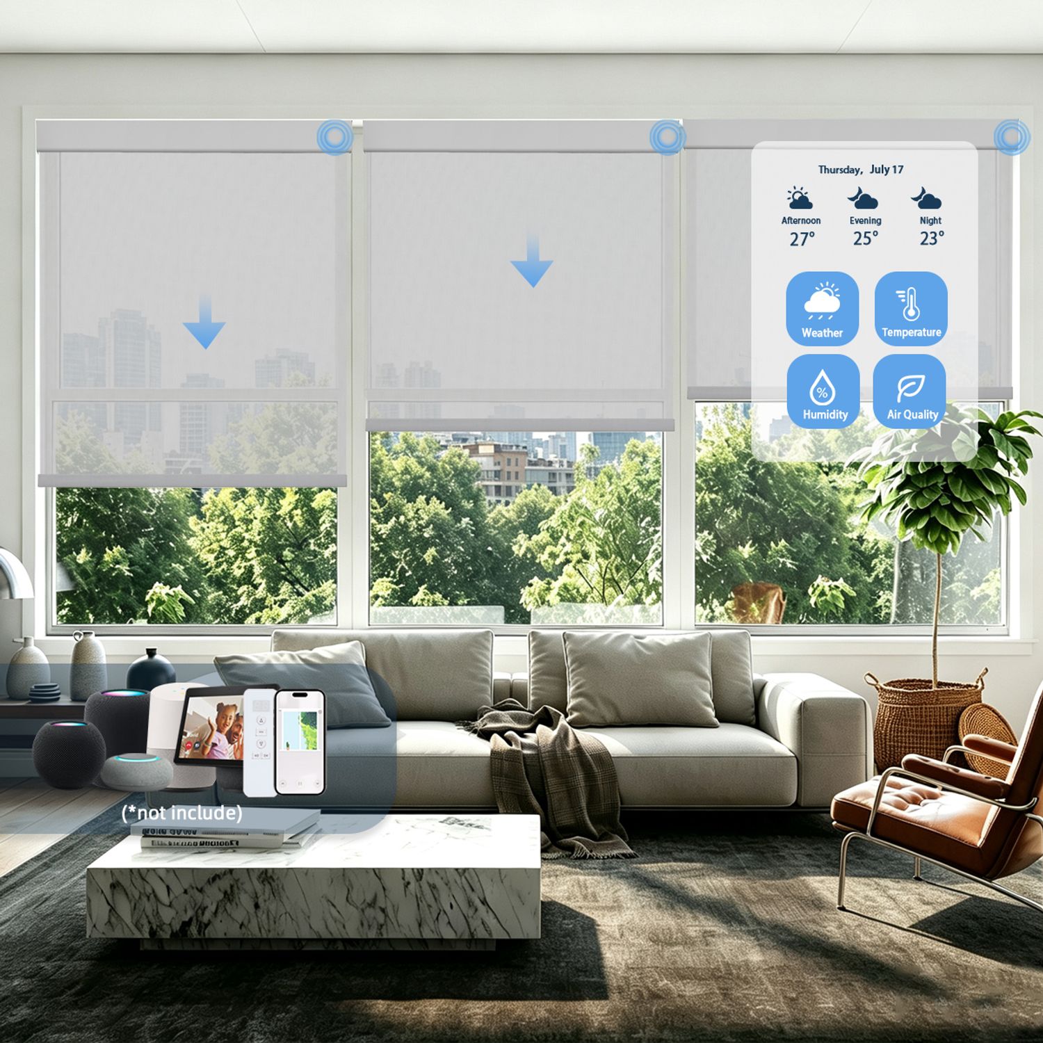 Motorized 5% Openness See-Through Solar Shades for living room