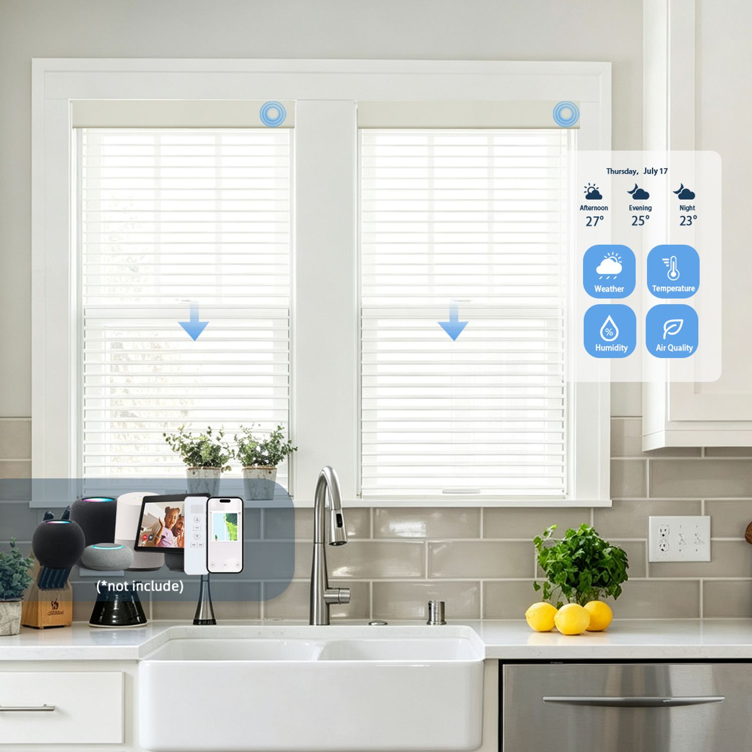 Light Filtering Motorized Slub Shangri-La Sheer Shades for Kitchen
