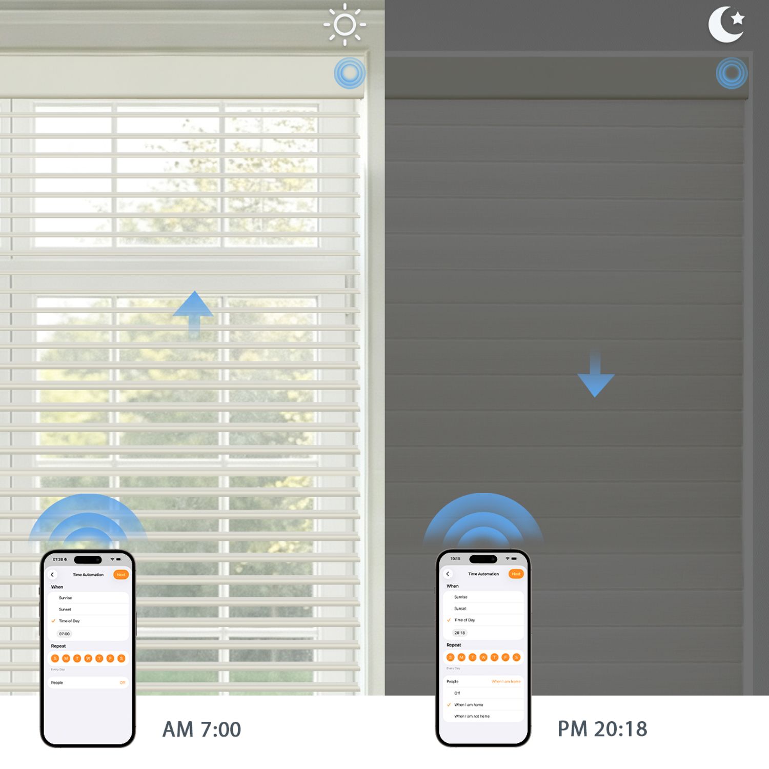 Day and Night Light Control with Motorized light filtering Shangri-La shades