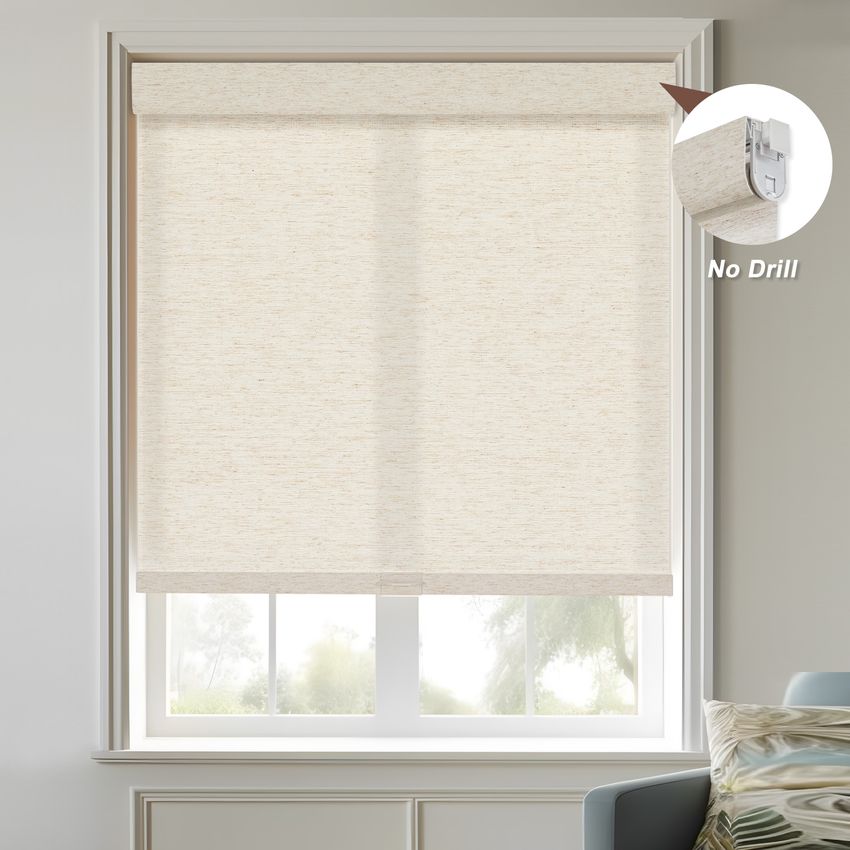 Custom No Drill Blackout Linen Roller Blinds Cordless | Persilux