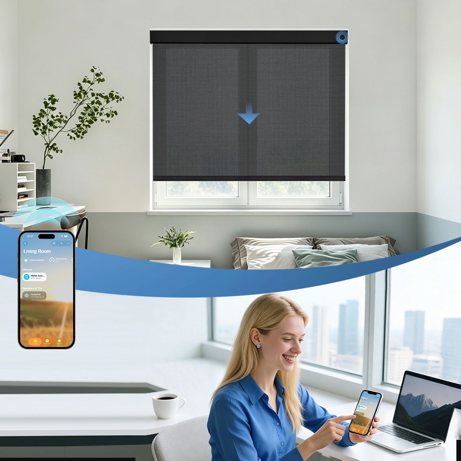 Smart Home Compatible Motorized 5% Openness See-Through Solar Shades