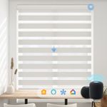 Persilux Smart motorized dual layer zebra shades installed on a modern window, compatible with Alexa, Google Home, and voice control for effortless light adjustment