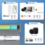 A-OK motorized zebra shades compatibility options including Bluetooth, Zigbee, Apple HomeKit and Matter, with silent motor and multiple control methods