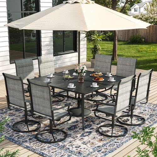 ELPOSUN 9 Piece Outdoor Patio Dining Set Swivel High Back Padded Textilene Chairs and Square Table Furniture Set,Light Gray