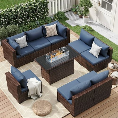 ELPOSUN 9 Pieces Patio Furniture Set All Weather Outdoor Sectional Sofa, Outdoor Modern Sectional Furniture