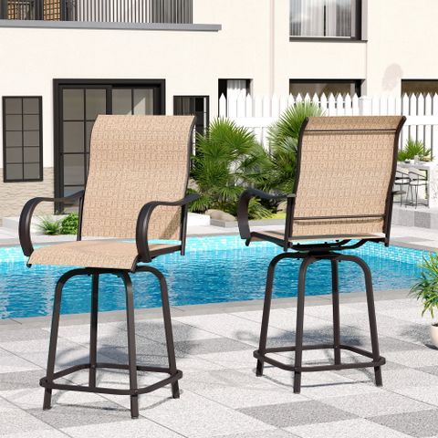 ELPOSUN Patio Swivel Bar Stools Chair, Outdoor Bar Height Set, All Weather High Back and Armrest Rocking Stools & Bar Chairs for Backyard, Lawn Garden