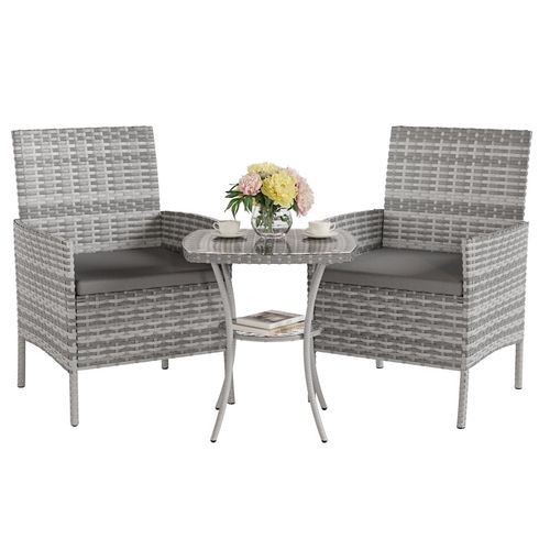 ELPOSUN 3 Piece Patio Conversation Bistro Set Outdoor Chat Furniture, Porch Balcony Furniture Set,Wicker Chairs and Storable Table Set