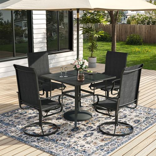 ELPOSUN 5 Piece Outdoor Patio Dining Set Swivel High Back Textilene Chairs and Square Table Furniture Set,Black