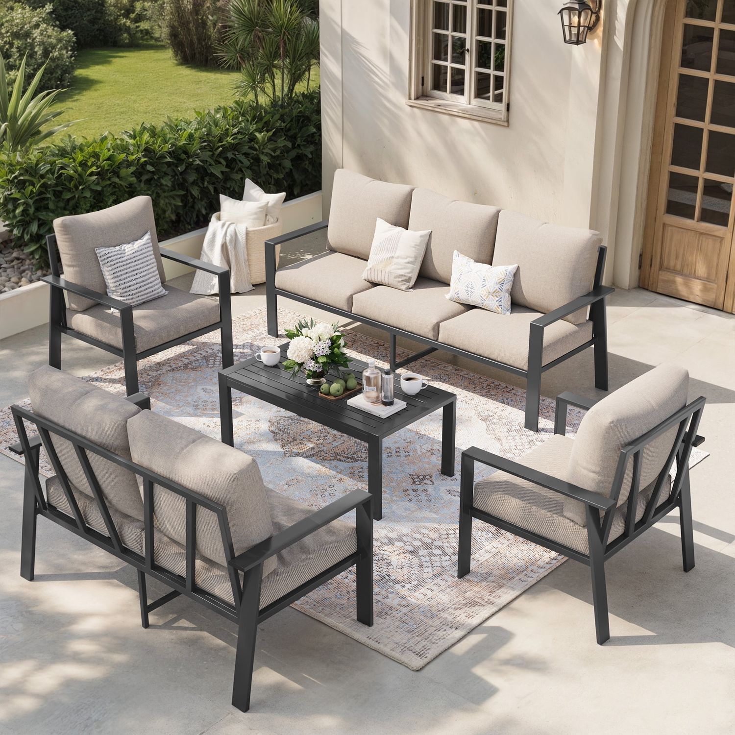ECOPATIO Aluminum Patio Furniture Set, 7 Pcs Modern Outdoor Sofa Sets ...