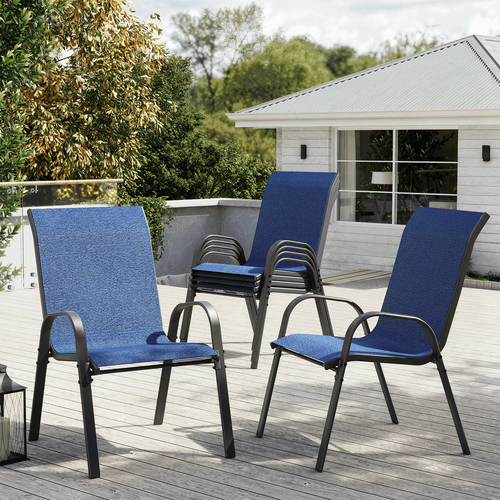 ELPOSUN Patio Chairs Set of 6, Outdoor Stackable Dining Chairs for All Weather, Breathable Garden Outdoor Furniture for Backyard Deck, Deep Blue