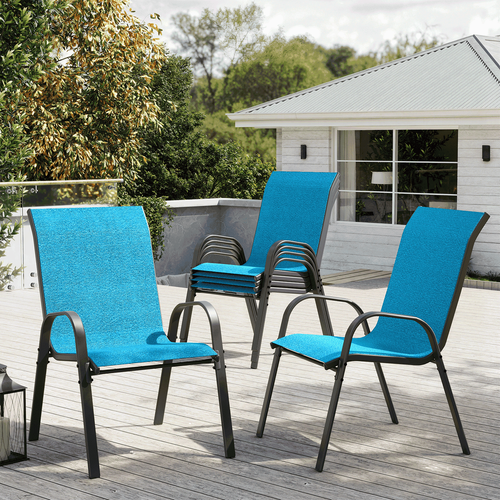 ELPOSUN Patio Chairs Set of 6, Outdoor Stackable Dining Chairs for All Weather, Breathable Garden Outdoor Furniture for Backyard Deck, Sky blue