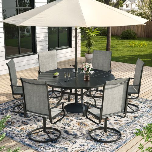 ELPOSUN 7 Piece Outdoor Patio Dining Set Swivel High Back Textilene Chairs and Table Furniture Set,Light Gray