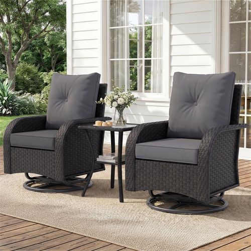 ELPOSUN Outdoor Patio Swivel Rocking Chair Set of 2, 3 Pieces All-Weather Wicker Patio Furniture Bistro Set with Side Table for Garden, Backyard, porc