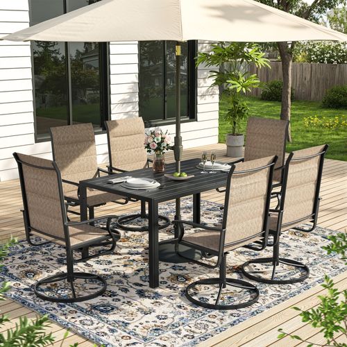 ELPOSUN 9 Piece Outdoor Patio Dining Set Swivel High Back Padded Textilene Chairs and Table Furniture Set,Beige