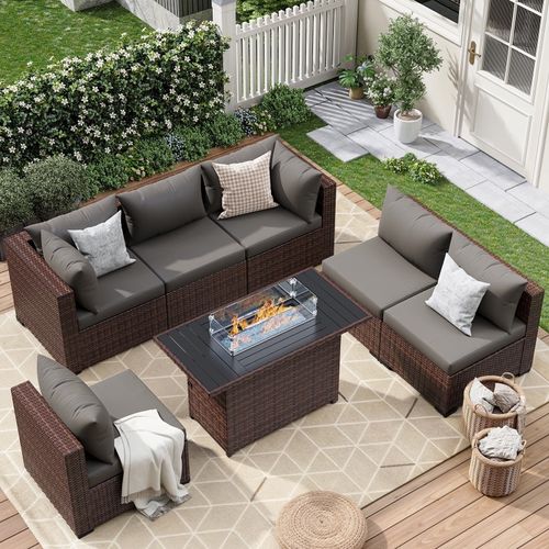 ELPOSUN 7 Pieces Patio Furniture Set All Weather Outdoor Sectional Sofa, Outdoor Modern Sectional Furniture Wicker Couch 1