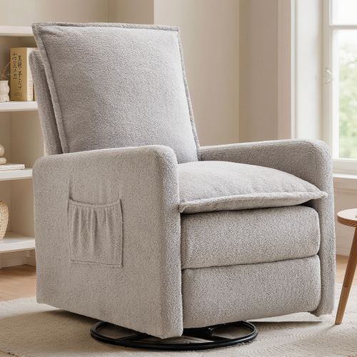 Gelloan Upholstered Swivel Glider and Recliner Nursery Chair, Light Gray