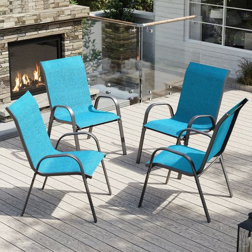 ELPOSUN Patio Chairs Set of 4, Outdoor Stackable Dining Chairs for All Weather, Breathable Garden Outdoor Furniture for Backyard Deck, Sky blue