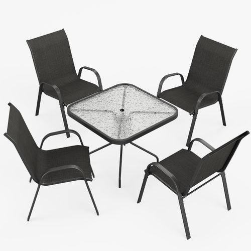 ELPOSUN Outdoor Dining Set of 5, Patio Table and Chairs Set, Textured Glass Tabletop, 4 Stackable Patio Chairs, Patio Furniture, Balcony, Porch, Lawn-