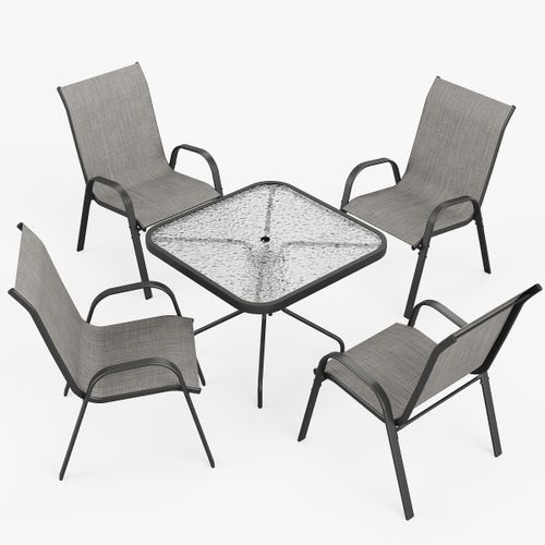 ELPOSUN Outdoor Dining Set of 5, Patio Table and Chairs Set, Textured Glass Tabletop, 4 Stackable Patio Chairs, Patio Furniture, Balcony, Porch, Lawn-