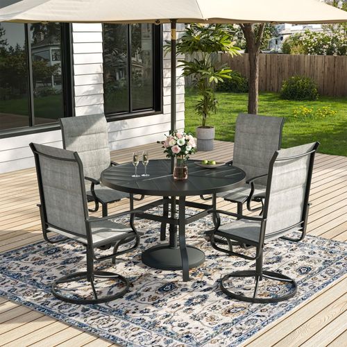 ELPOSUN 5 Piece Outdoor Patio Dining Set Swivel High Back Padded Textilene Chairs and Round Table Furniture Set,Light Gray