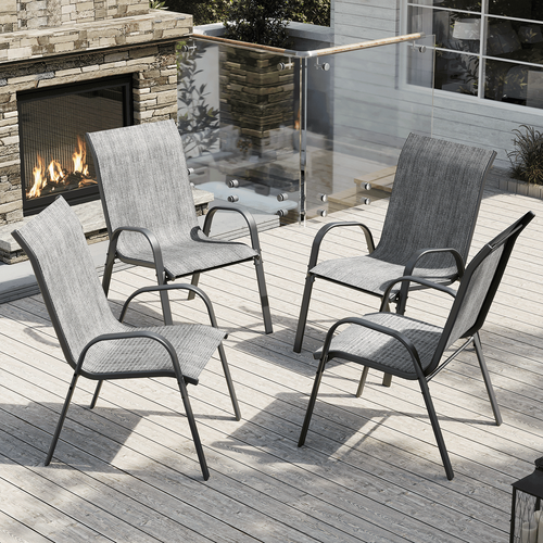 ELPOSUN Patio Chairs Set of 4, Outdoor Stackable Dining Chairs for All Weather, Breathable Garden Outdoor Furniture for Backyard Deck,Light Grey