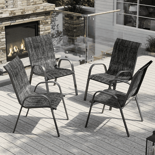 ELPOSUN Patio Chairs Set of 4, Outdoor Stackable Dining Chairs for All Weather, Breathable Garden Outdoor Furniture for Backyard Deck,Dark gray