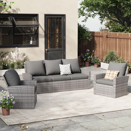 ELPOSUN Wicker Patio Furniture Set, 5 Piece Outdoor Sectional Conversation Sets, Gray PE Rattan Patio Sofa Set for Balcony, Porch, Backyard, Grey