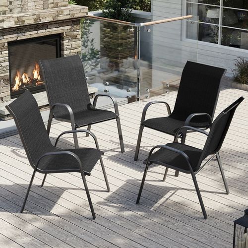 ELPOSUN Patio Chairs Set of 4, Outdoor Stackable Dining Chairs for All Weather, Breathable Garden Outdoor Furniture for Backyard Deck, Black