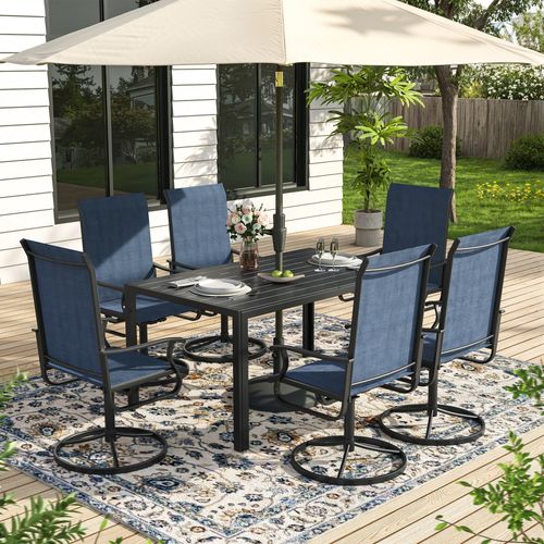 ELPOSUN 7 Piece Outdoor Patio Dining Set Swivel High Back Textilene Chairs and Rectangle Table Furniture Set,Navy