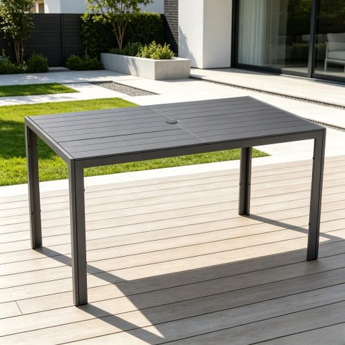 ELPOSUN Patio Outdoor Dining Table Rectangular for 6，All-Weather Resistance Metal Furniture Table with Umbrella Hole for Garden, Backyard，deck, black