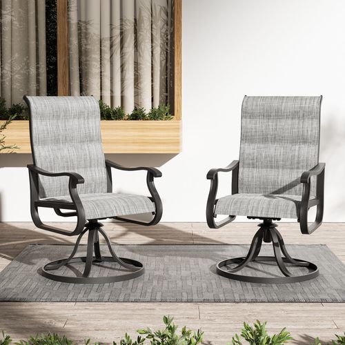 ELPOSUN Patio Swivel Chairs Set of 2, Outdoor Dining Chairs High Back Padded All Weather Breathable Textilene Outdoor Swivel Chairs with Metal Rocking